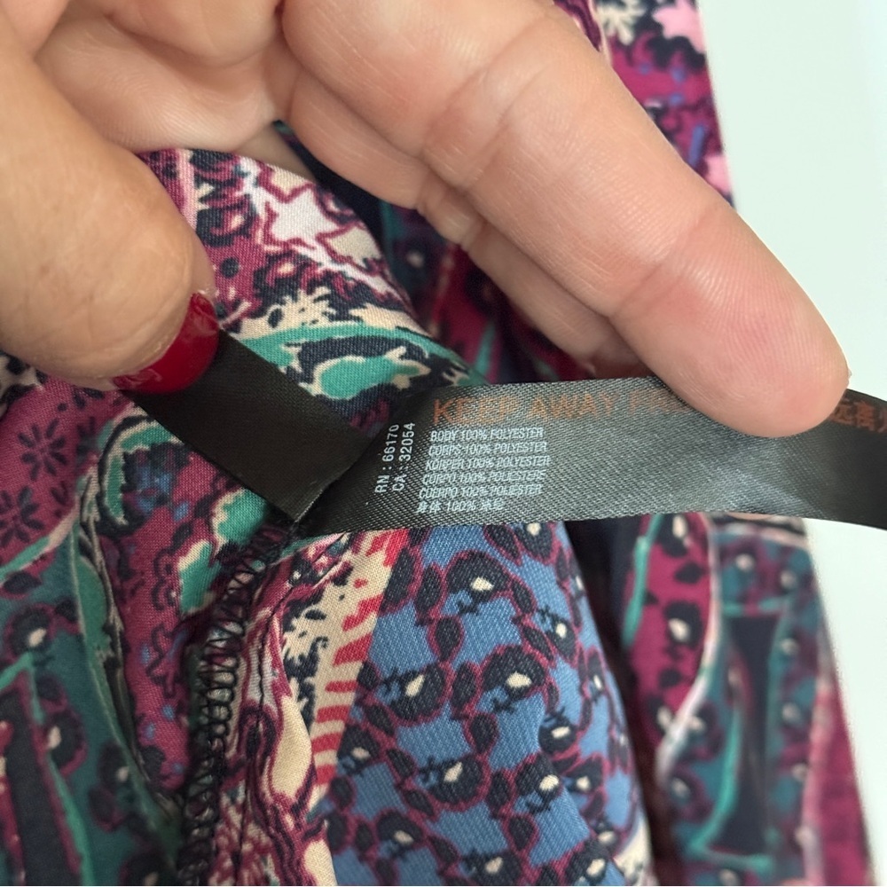 Anthropologie Miska Midi Dress Tie Waist 3/4 Sleeve Plum purple print - Picture 4 of 5